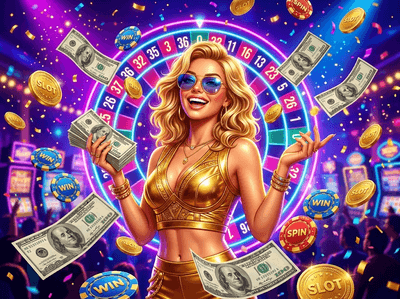 A luxurious fantasy casino setting with glowing purple accents and magical gaming elements